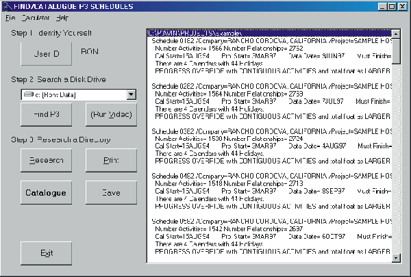 Example Find-P3 Schedule window showing an overview of all schedules in a directory.